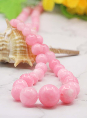 6-14mm天然圆珠塔珠粉红玉髓项链 塔链项链 女款玉石项链饰品礼物