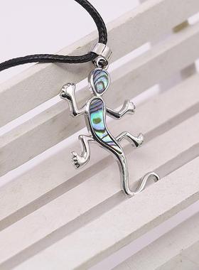 油菜花贝壳天然皮绳女蜥蜴项链黑