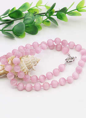 粉色项链油菜花猫眼石玉石天然女