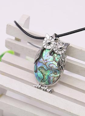 猫头鹰项链油菜花贝壳天然皮绳女