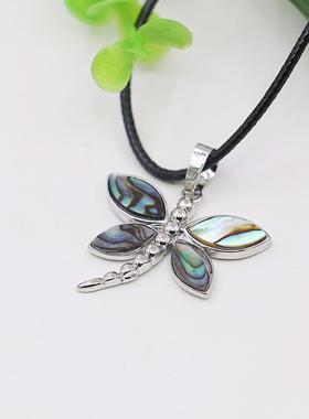 天然项链油菜花贝壳蝴蝶形皮绳女