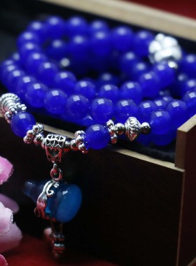 油菜花女玉髓玉石圆珠葫芦蓝手链