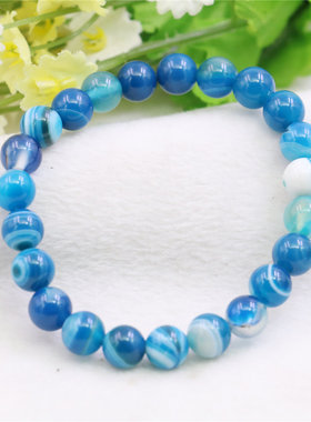 8mm圆珠条纹玛瑙手链 单圈手串编织天然玉石手饰时尚圣诞礼物女