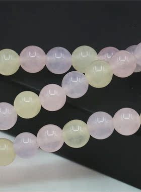 6 8 10mm粉黄紫混彩西瓜碧玺玉髓散珠圆珠 手工串珠DIY项链手链女
