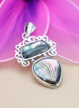 花边鲍鱼贝拼接挂件复古幻彩吊坠