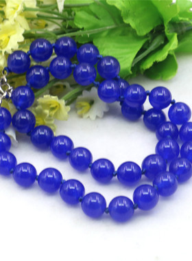 油菜花玉髓玉石圆珠女蓝色项链