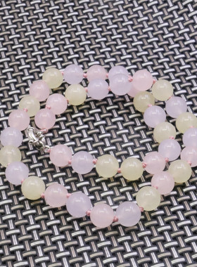 油菜花玉髓玉石圆珠女黄粉紫项链