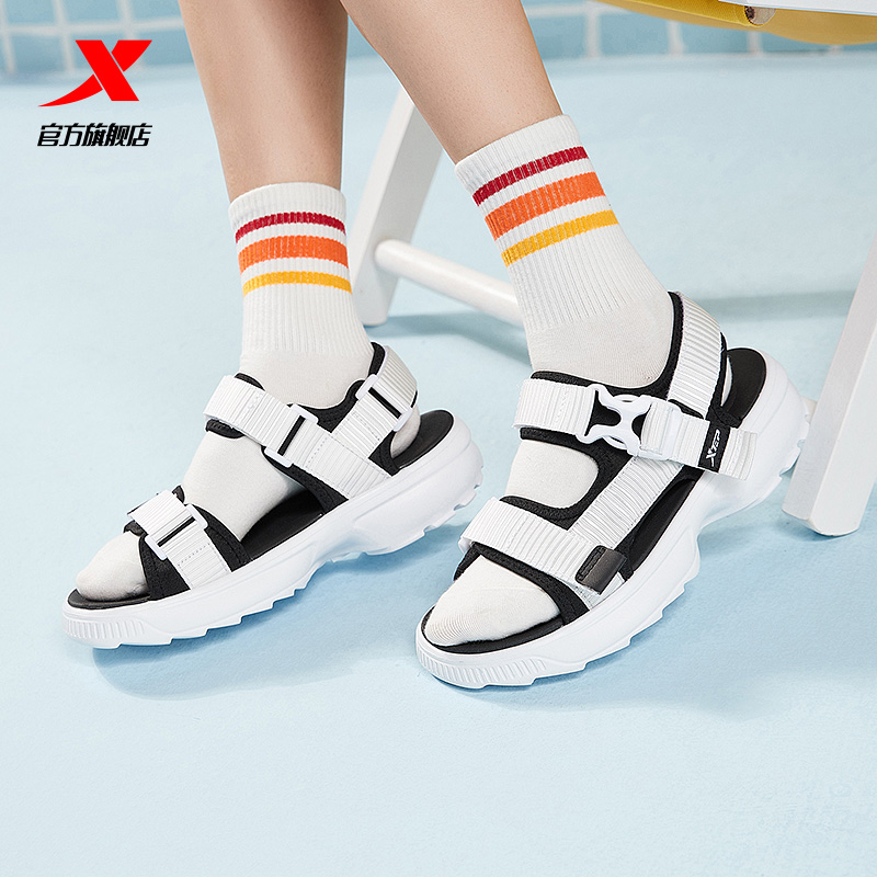 特步服饰旗舰店特步运动凉鞋女秋季新款户外魔术贴沙滩鞋平底休闲凉拖鞋女2