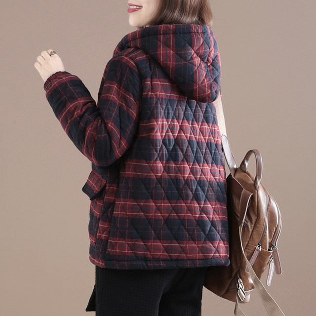 Loose cotton plaid slim cotton jacket