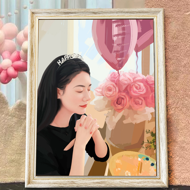 生日礼物女生结婚周年纪念日送闺蜜男女朋友情人节照片定制手绘画