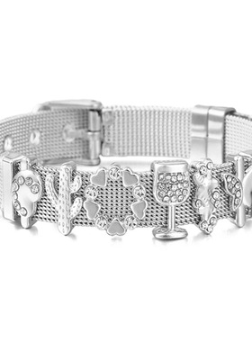 DIY微镶蝴蝶手链 春季新款10mm不锈钢手表带式情侣手链