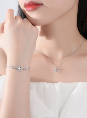 羽你相伴手链女S925纯银轻奢高级感镶钻月光石羽毛手环手饰送女友