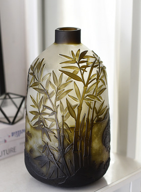 出口外贸Galle手工雕刻葛蕾艺术花瓶插花客厅家居台面收藏工艺品