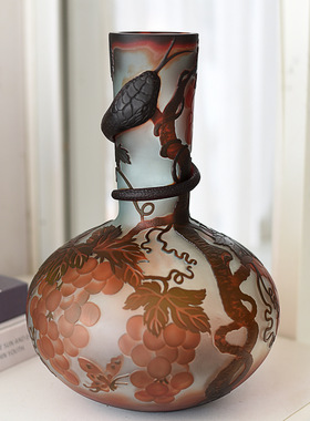 外贸出口立雕葛蕾玻璃艺术琉璃花瓶高级家居装饰品摆件轻奢礼品