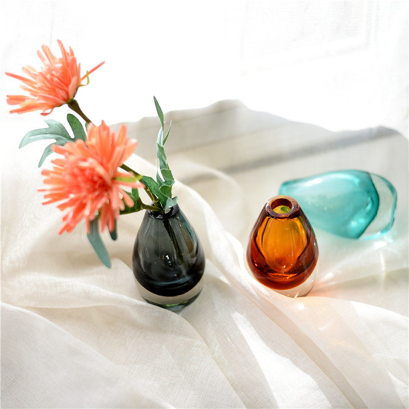 水滴创意现代简约彩色小号玻璃花瓶摆件咖啡厅茶屋桌面装饰品水培,淘宝优惠券,粉丝福利购,淘宝优惠卷