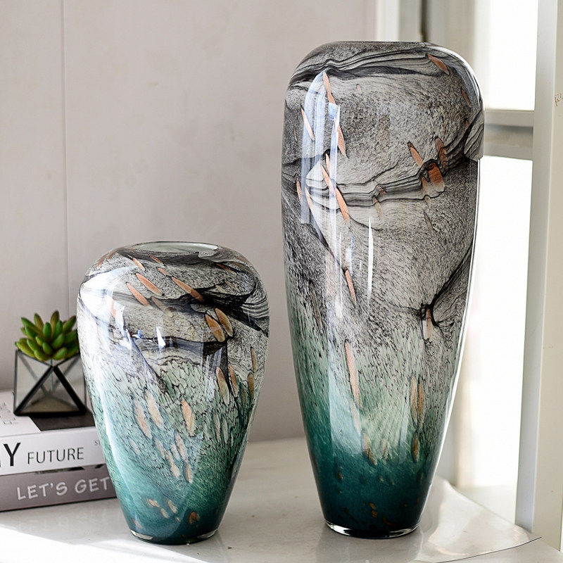 现代轻奢水墨画琉璃花瓶艺术摆件玄关餐桌装饰客厅插花花器样板间,淘宝优惠券,粉丝福利购,淘宝优惠卷