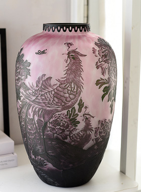 外贸出口中式葛蕾玻璃艺术琉璃花瓶高级家居装饰品摆件轻奢礼品