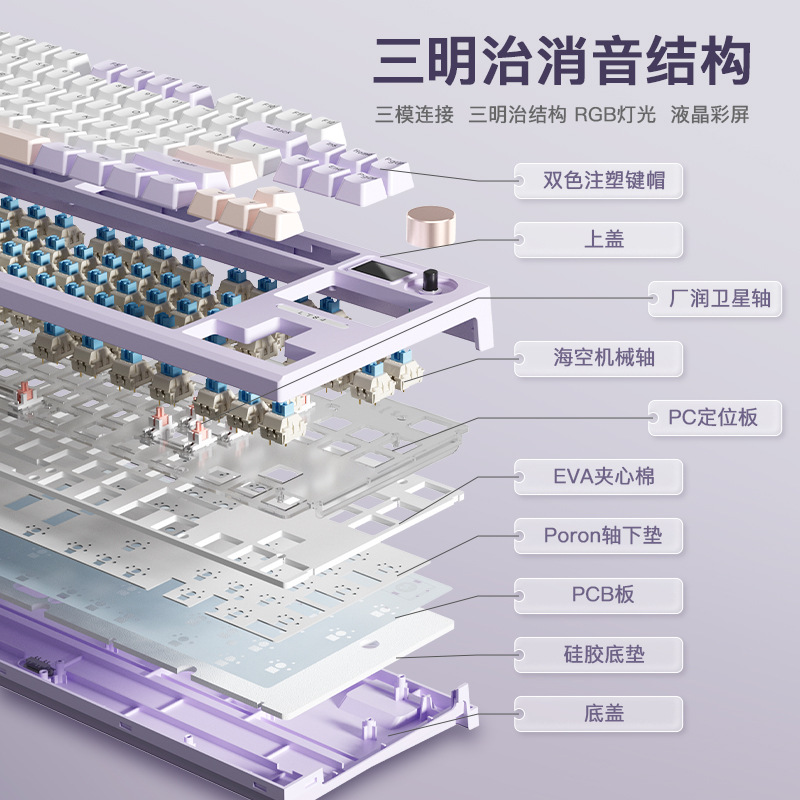 狼途·LT84三模无线蓝牙键盘有线背光rgb客制化电竞游戏机械键盘-图0