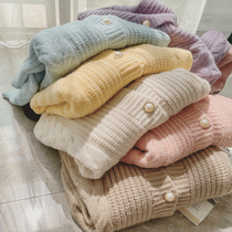 Orange Meow Home Sweater Jacket Woman Autumn Winter Chic Korean Ensemble Gentle Loose 100 Hitch Soft Milk Long Sleeve Knit Cardiovert Blouse