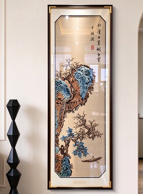 新中式高端玄关刺绣挂画清欢雅境书房挂墙氛围感苏绣装饰挂画