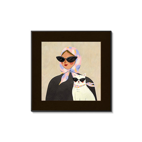 女人与猫中古风客厅装饰画小众艺术餐厅组合壁画法式复古卧室挂画 - 图3
