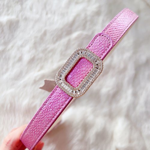 NEW仙品美物 超美仙粉紫色轻奢天然三文鱼皮细腰带女皮带裙带 - 图1