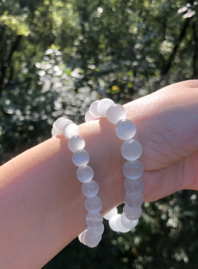 白色猫眼琉璃手链贵气温润淡雅单圈手串百搭时尚圆珠手饰
