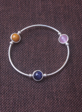 天然橘子石 紫冰银镶嵌蓝绒晶饰品 红蚕石 樱花石