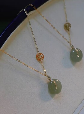 平安福玉石项链女纯银新款潮复古国风锁骨链女气质轻奢高级颈链