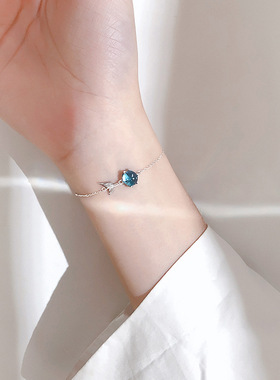 小众纯银蓝色鱼尾森系冷淡风手链