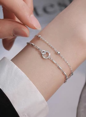 925纯银双层手链轻奢小众手串高级感闺蜜女百搭爆款手镯