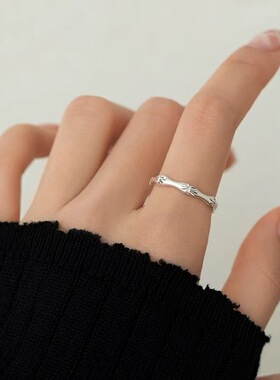925纯银竹节戒指2025小众设计开口戒轻奢高级感食指戒女素圈