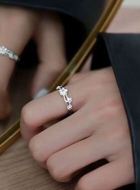 925纯银双层花朵戒指气质新款爆款森系小清新雏菊开口指环女