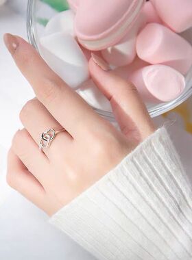 s925银戒指女简约光面相甜美气质