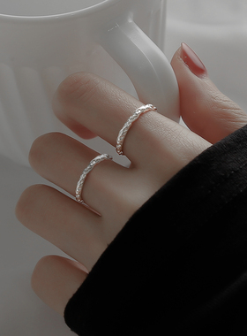 925纯银锡纸纹理开口食指戒指女小众设计时尚个性2022新款潮