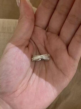 s925银小双环复古拉丝星芒戒指女小众设计感高级轻奢食指戒