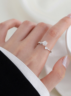 925纯银玫瑰戒指素圈小众高级感食指戒尾戒女轻奢开口戒