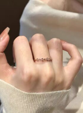 925银粉闪钻香槟金细圈戒指女士轻奢高级感小众设计时尚食指戒