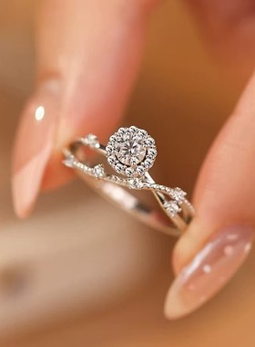 秘蓝灿若星辰戒指女轻奢高级感925银闪钻求婚送女友