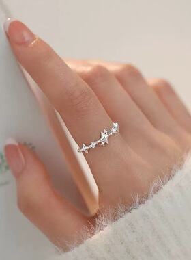 925银四芒星戒指小众设计女尾戒开口戒素圈高级食指戒