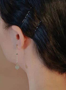 S925纯银天然和田玉长款耳环女流苏耳线中国古风气质2023年新款潮