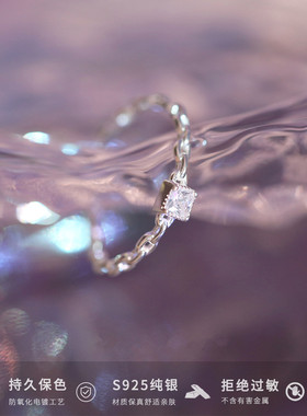 925纯银戒指方钻小巧女关节戒ins