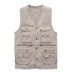 Áo thun cotton nam trung niên xuân và mùa thu mẫu nhiều túi cổ chữ V không tay vest bố vest vest vest câu cá - Áo vest cotton