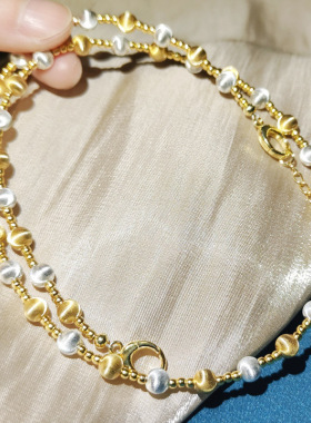 爆闪925银星河链拉丝猫眼项链双色手链延长链镀K金金珠锁骨链时尚