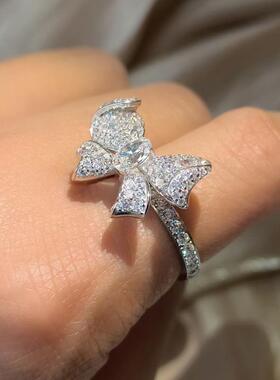 满钻蝴蝶结吊坠多用开口扣925电镀18K白金可拆卸项链圈搭配