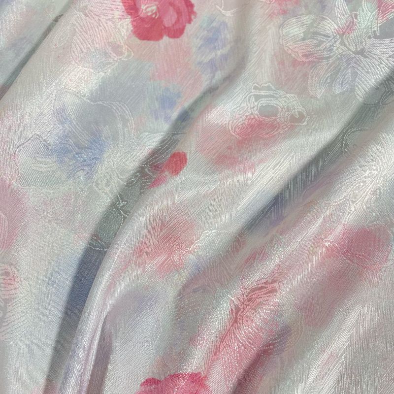 春夏缎面玫瑰晕染提花布料 旗袍手工DIY布料印花面料女装服装布料 - 图0