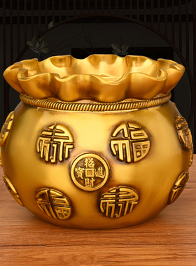 铜福袋聚宝盆摆件存钱袋装饰品