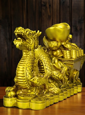 铜龙拉车摆件祥龙藏雅韵财富兴龙龙拉元宝家居客厅装饰品日常送礼