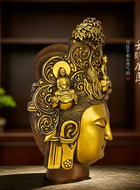 铜观音佛头半身像供奉摆件装饰品