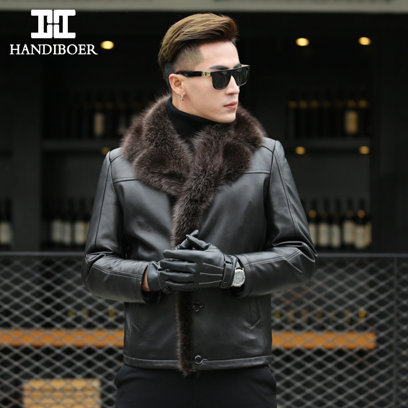 美洲貉毛领冬装皮毛一体真皮皮衣男修身羊羔毛皮草男装皮大衣外套,淘宝优惠券,粉丝福利购,淘宝优惠卷